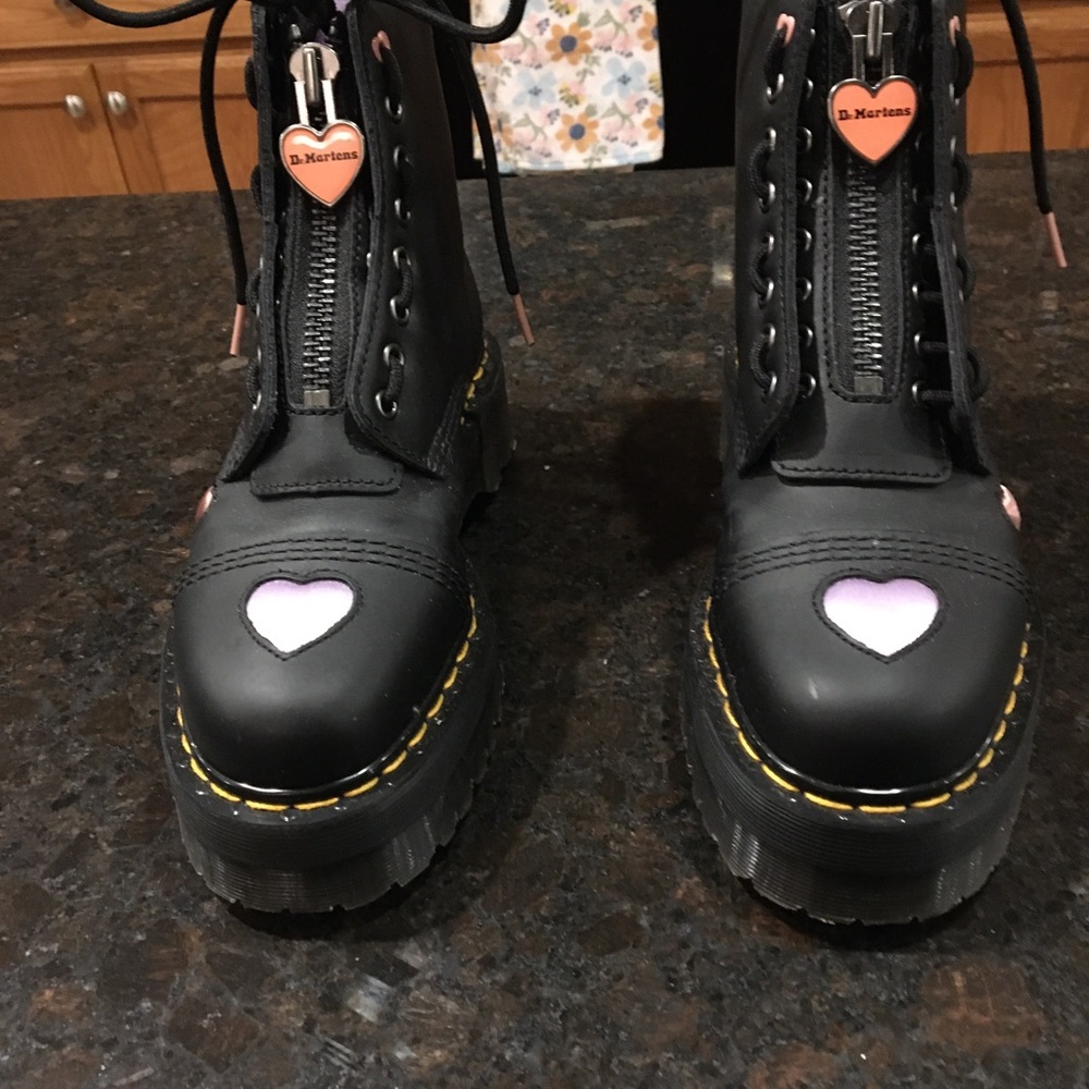 Black Boots with Heart Accents
